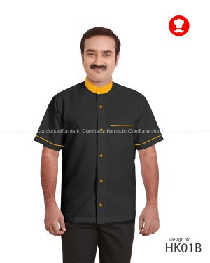 Black Housekeeping Shirt With Yellow Collar