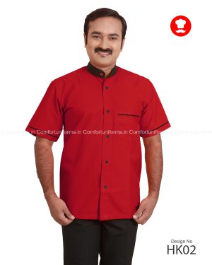 Red Housekeeping Shirt With Black Collar