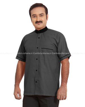 Grey Housekeeping Shirt With Black Collar