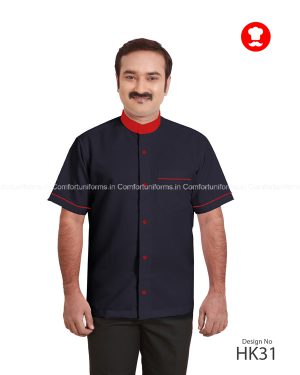 Navy Blue Housekeeping Shirt With Red Collar