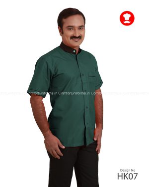 Bottle Green Housekeeping Shirt With Black Collar