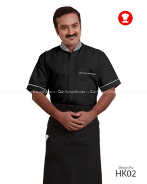 Black Housekeeping Shirt With Checks Collar