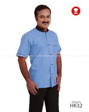 Lite Blue Housekeeping Shirt With Black Collar
