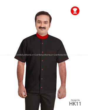 Black Housekeeping Shirt With Red Collar