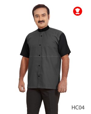 -Grey Housekeeping Shirt With Black Sleeves & Collar