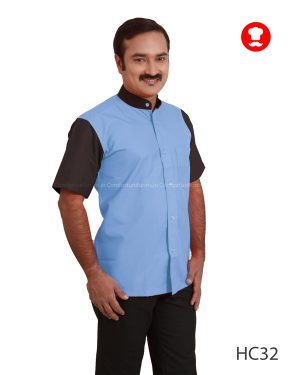 Light Blue Housekeeping Shirt With Black Sleeves & Collar