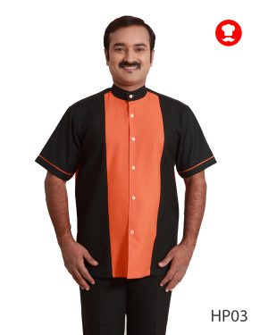 -Black Housekeeping Shirt With Orange Front